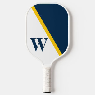 Moderne Minimale Uni Gelbblau-Weiße Monogramm Pickleball Schläger