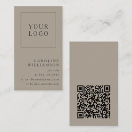 Moderne minimale vertikale Logo QR Code Taupe Brow Visitenkarte