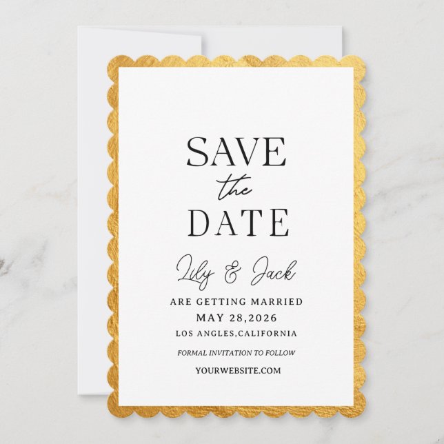 Moderne minimale, Vintage, dünne Goldrahmen Save The Date (Vorderseite)