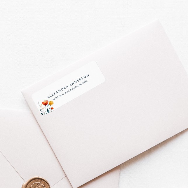 Moderne minimale Watercolor Orange Wildblumen (Modern Minimal Watercolor Orange Wildflowers Return Address Label)