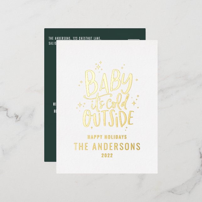 Moderne minimale Weihnachtsgrün elegant Folien Feiertagspostkarte (Vorderseite/Rückseite)