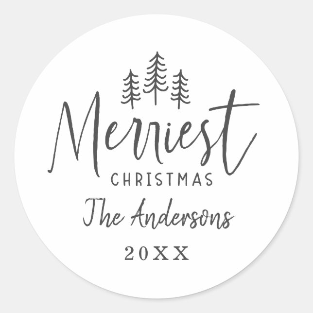Moderne minimale Weihnachtsrustikale Typografie Runder Aufkleber (Vorderseite)