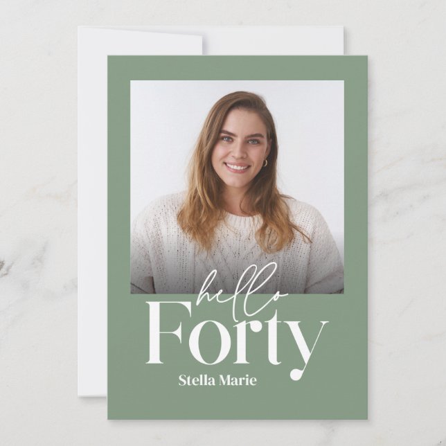 Moderne minimale Weise grün 40. Geburtstag Einladung (Vorderseite)
