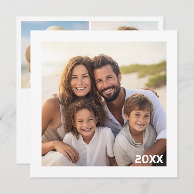 Moderne, minimale weiße Grenze mit insgesamt 3 Fot Feiertagskarte (Vorne/Hinten)