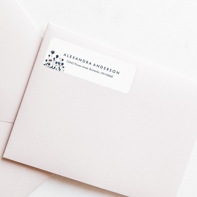 Moderne minimale Wildblumen (Modern Minimal Watercolor Wildflowers Return Address Label)