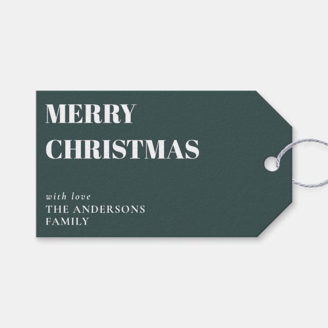 Moderne minimale zeitgenössische grüne frohe Weihn Geschenkanhänger (Vorderseite (Horizontal))