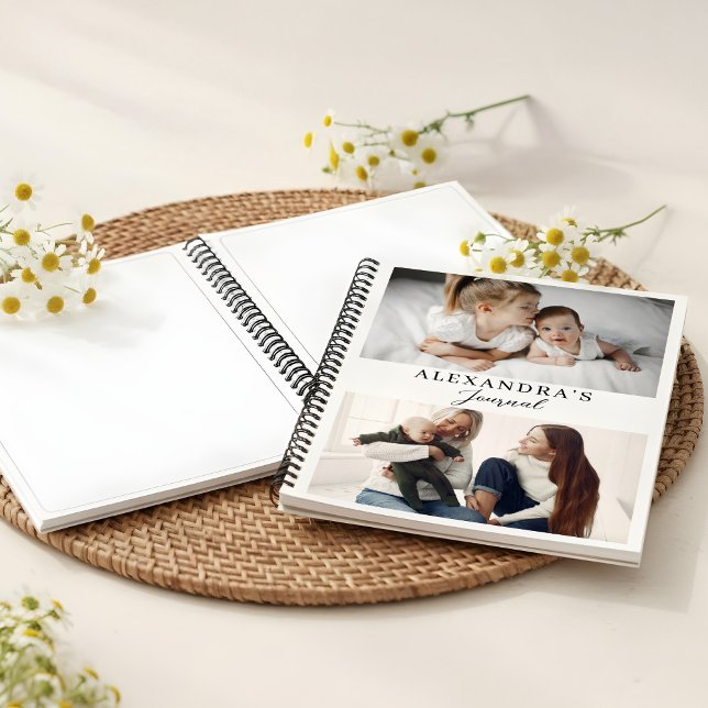 Moderne Minimalfamilie Zwei Foto Personalisierter  Notizbuch (Modern Minimal Family Two Photo Personalized Text Notebook)