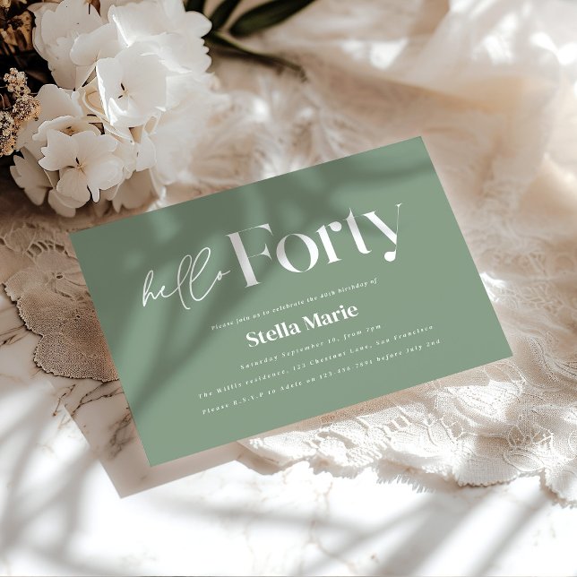 Moderne minimalgrün einfache 40. Geburtstag Einladung (Von Creator hochgeladen)