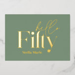 Moderne minimalgrün einfache 50. Geburtstag Folieneinladung<br><div class="desc">Moderne minimale Typografie schlicht Salbei Grün echtes Gold,  Rose Gold und Silber 50. Geburtstag Einladung. Teil einer zeitgenössischen Sammlung.</div>
