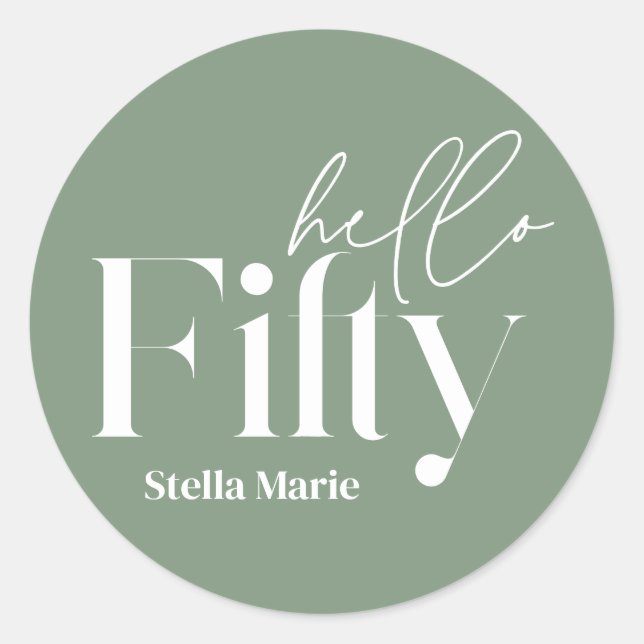 Moderne minimalgrün einfache 50. Geburtstag Runder Aufkleber (Vorderseite)