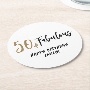 Moderne Minimalistisch 50 und fabelhaft 50. Geburt Runder Pappuntersetzer