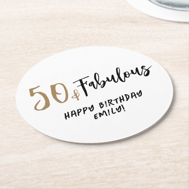 Moderne Minimalistisch 50 und fabelhaft 50. Geburt Runder Pappuntersetzer (Angewinkelt)