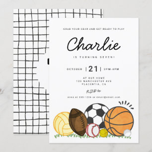 Moderne Minimalistisch All Star Sports Geburtstags Einladung