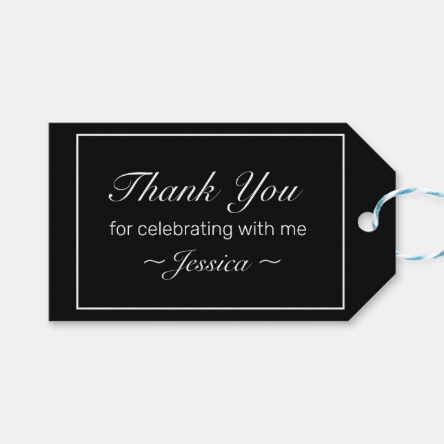 Moderne Minimalistisch Black Birthday Vielen Dank Geschenkanhänger (Vorderseite (Horizontal))