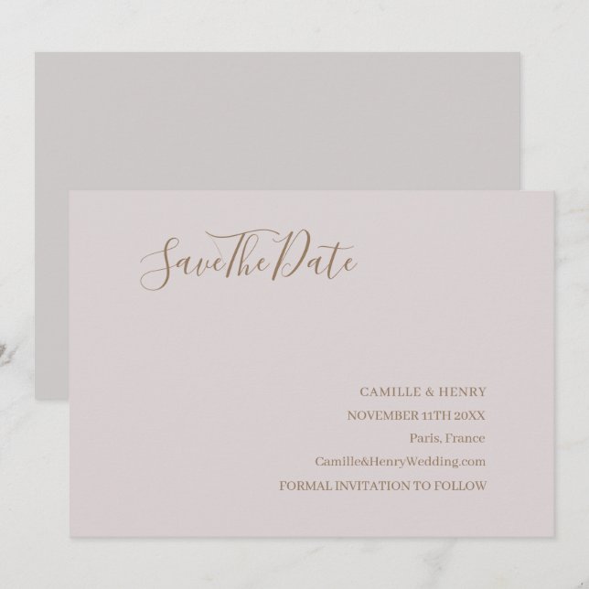 Moderne Minimalistisch Blush-Gold-Hochzeit Save th Save The Date (Vorne/Hinten)