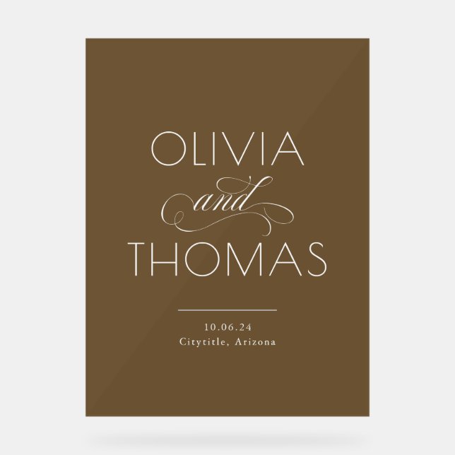 Moderne Minimalistisch-Braun-Hochzeit Acrylschild (Vorderseite)