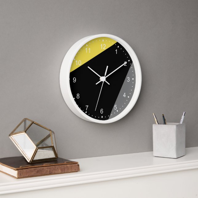 Moderne, Minimalistisch-gelbe, grauschwarze Uhr (Büro)