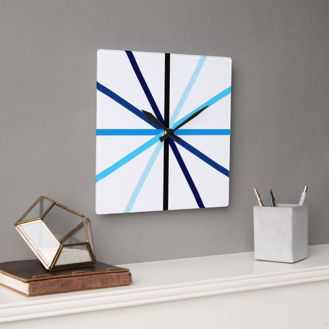 Moderne Minimalistisch geometrische blaue Gradient Quadratische Wanduhr (Büro)