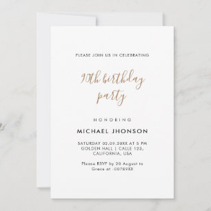 Moderne Minimalistisch Gold 90. Geburtstagsparty Einladung