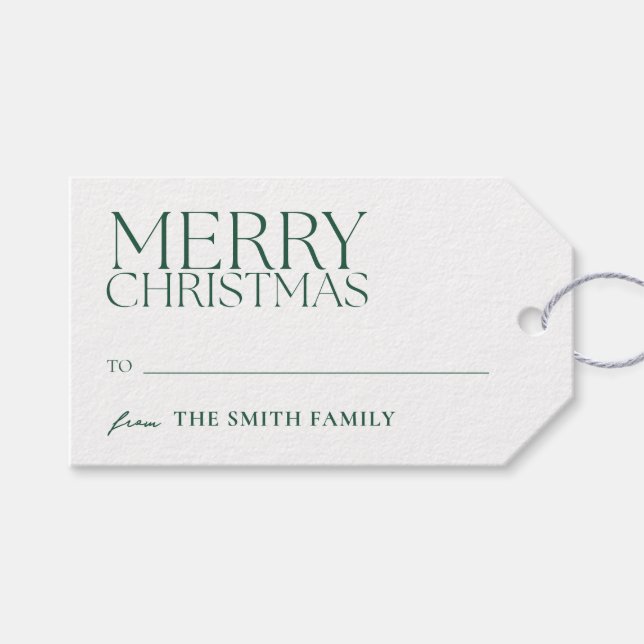 Moderne Minimalistisch grüne Weihnachten froh Geschenkanhänger (Vorderseite (Horizontal))