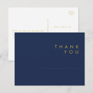 Moderne Minimalistisch Navy Blue Gold Hochzeit Vie Postkarte