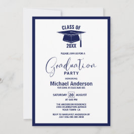 Moderne Minimalistisch Navy Blue Graduation Party Einladung