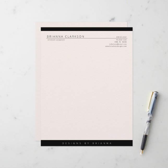 Moderne Minimalistisch neutrale Farbe mit Schwarz  Briefbogen (Vorderseite/Rückseite Beispiel)