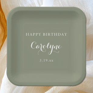 Moderne Minimalistisch Sage Green Birthday Pappteller