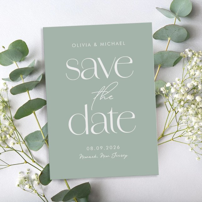 Moderne Minimalistisch Sage Green Chic Hochzeit Save The Date (Von Creator hochgeladen)