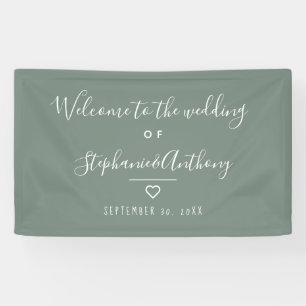 Moderne Minimalistisch Sage Green Heart Wedding Banner