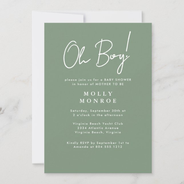 Moderne Minimalistisch Sage Green Script Baby Dusc Einladung (Vorderseite)