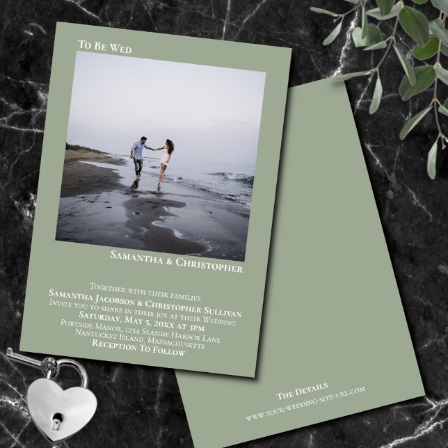 Moderne Minimalistisch Sage Green Simple Foto Hoch Einladung (In Situ Front/Back)