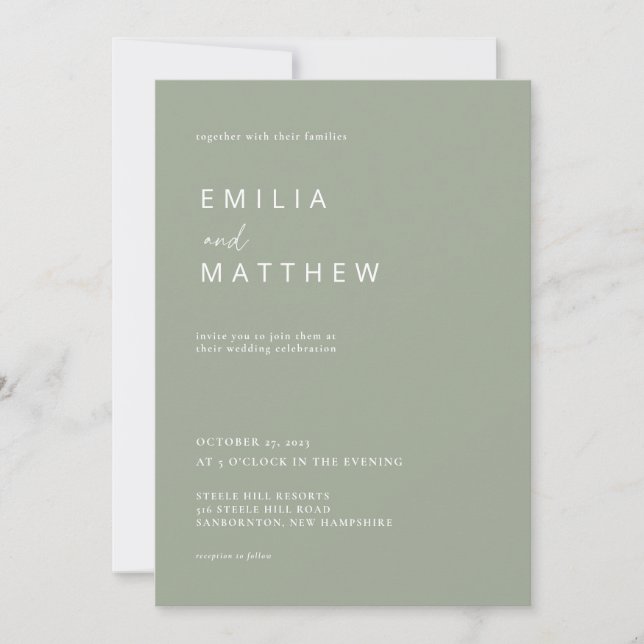 Moderne Minimalistisch Sage Green Wedding Einladun Einladung (Vorderseite)