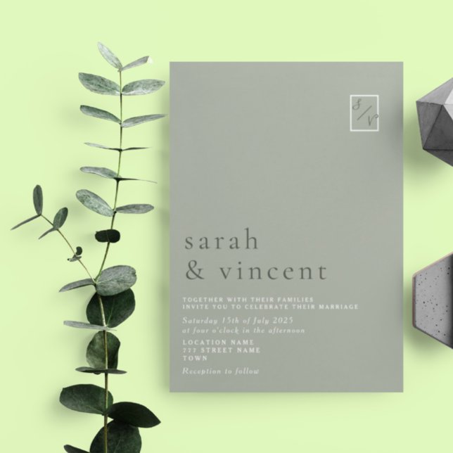 Moderne Minimalistisch Sage Green Wedding Einladung (Von Creator hochgeladen)