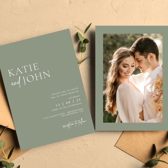 Moderne Minimalistisch Sage Green Wedding Einladung (Von Creator hochgeladen)