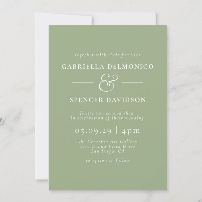 Moderne Minimalistisch Sage Green Wedding Einladung (Vorderseite)