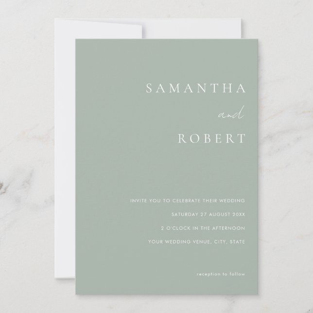 Moderne Minimalistisch Sage Green Wedding Einladung (Vorderseite)