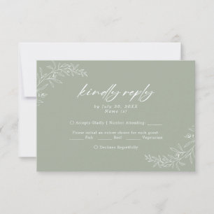 Moderne Minimalistisch Sage Green Wedding RSVP Car Einladung