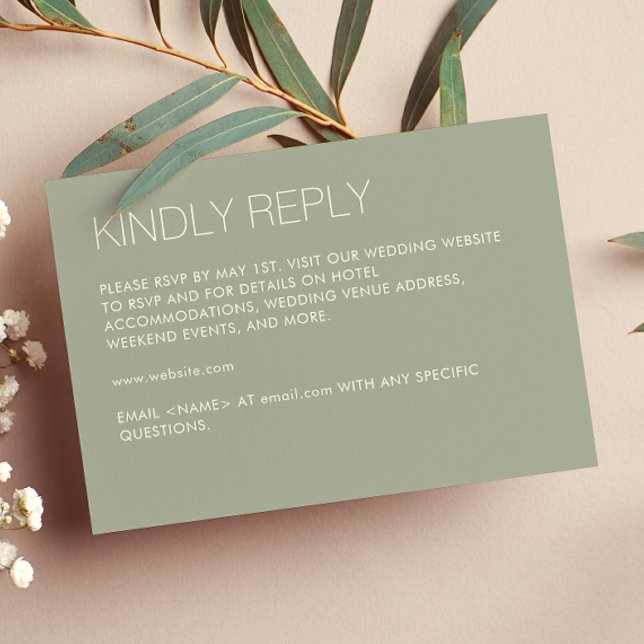 Moderne Minimalistisch Sage Green Wedding RSVP Karte (Von Creator hochgeladen)