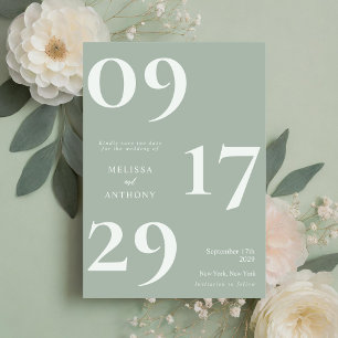 Moderne Minimalistisch Sage Green Wedding Save The Date