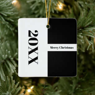 Moderne Minimalistisch Schwarz und Weiß frohe Weih Keramikornament