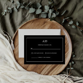 Moderne Minimalistisch-Schwarz-Weiß-Monogramm-Hoch RSVP Karte