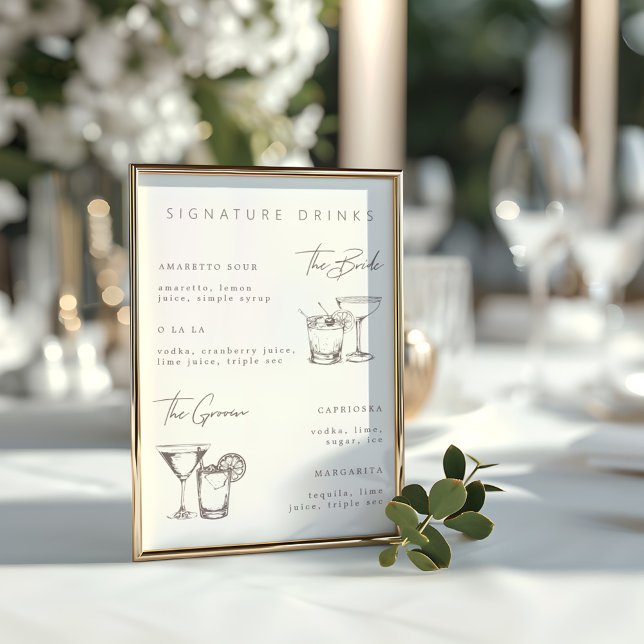 Moderne Minimalistisch Signature Drinks Hochzeitsm Poster (Modern Minimalist Signature Drinks Wedding Menu Poster)