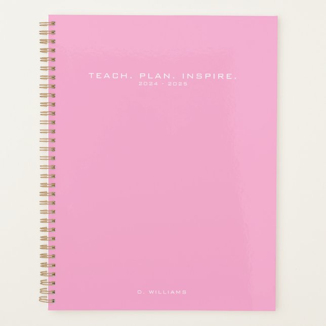 Moderne Minimalistisch Teacher School Pink Planer (Vorderseite)