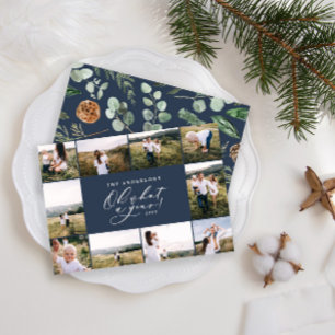 Moderne minimalistische 10-Foto-Neujahrsfamilie in Feiertagskarte