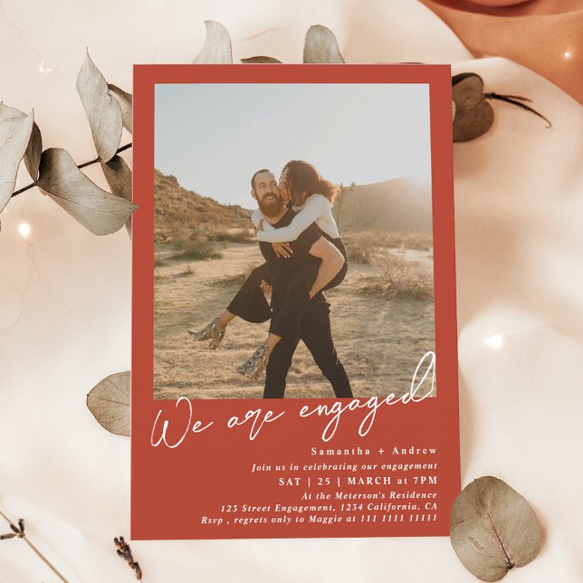 Moderne minimalistische 2-Foto-Begegnungspartei Bo Einladung (Modern minimalist 2 photos engagement party boho invitation)