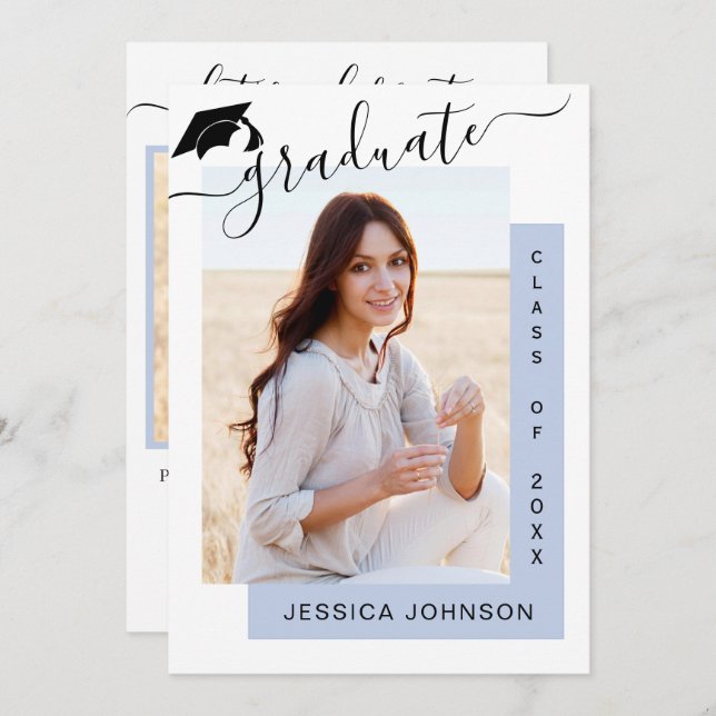 Moderne Minimalistische 2-FOTO-Graduierungspartei Einladung (Vorne/Hinten)