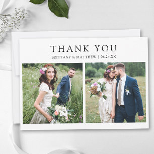Moderne Minimalistische 2-Foto-Hochzeit Dankeskarte