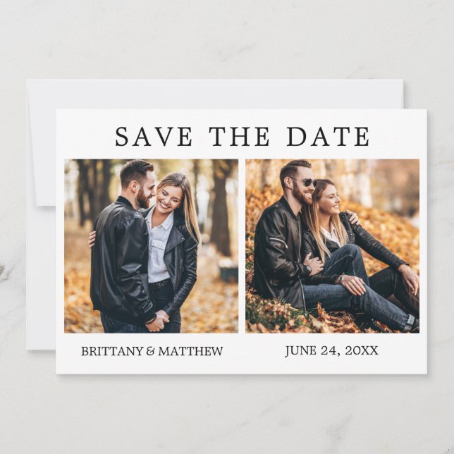 Moderne Minimalistische 2-Foto-Save the Date-Karte Save The Date (Vorderseite)