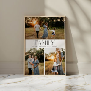 Moderne minimalistische 3-Foto-Familien-Andenkenpo Poster